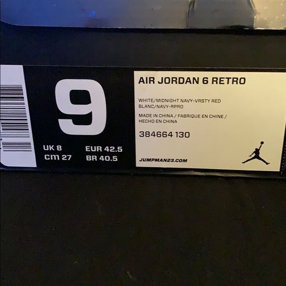 Air Jordan 6retro white/midnight navy blue/red sz9 - Picture 2 of 11
